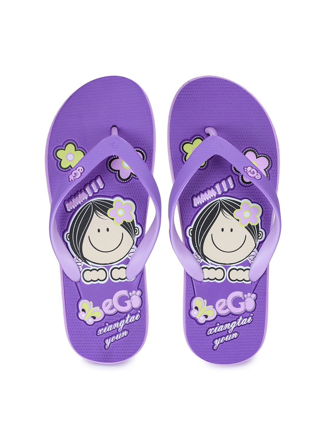 e-GO Women Purple & White Printed Rubber Thong Flip-Flops Price in India