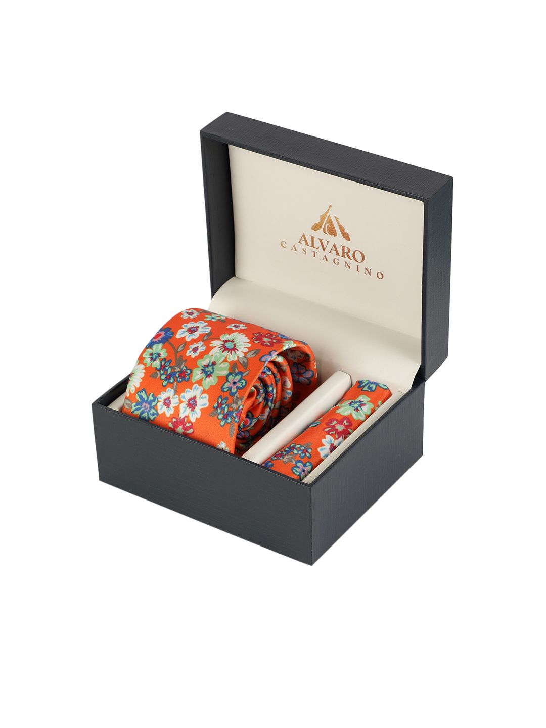 Alvaro Castagnino Men Orange & Blue Floral Digital Printed Accessory Gift Set