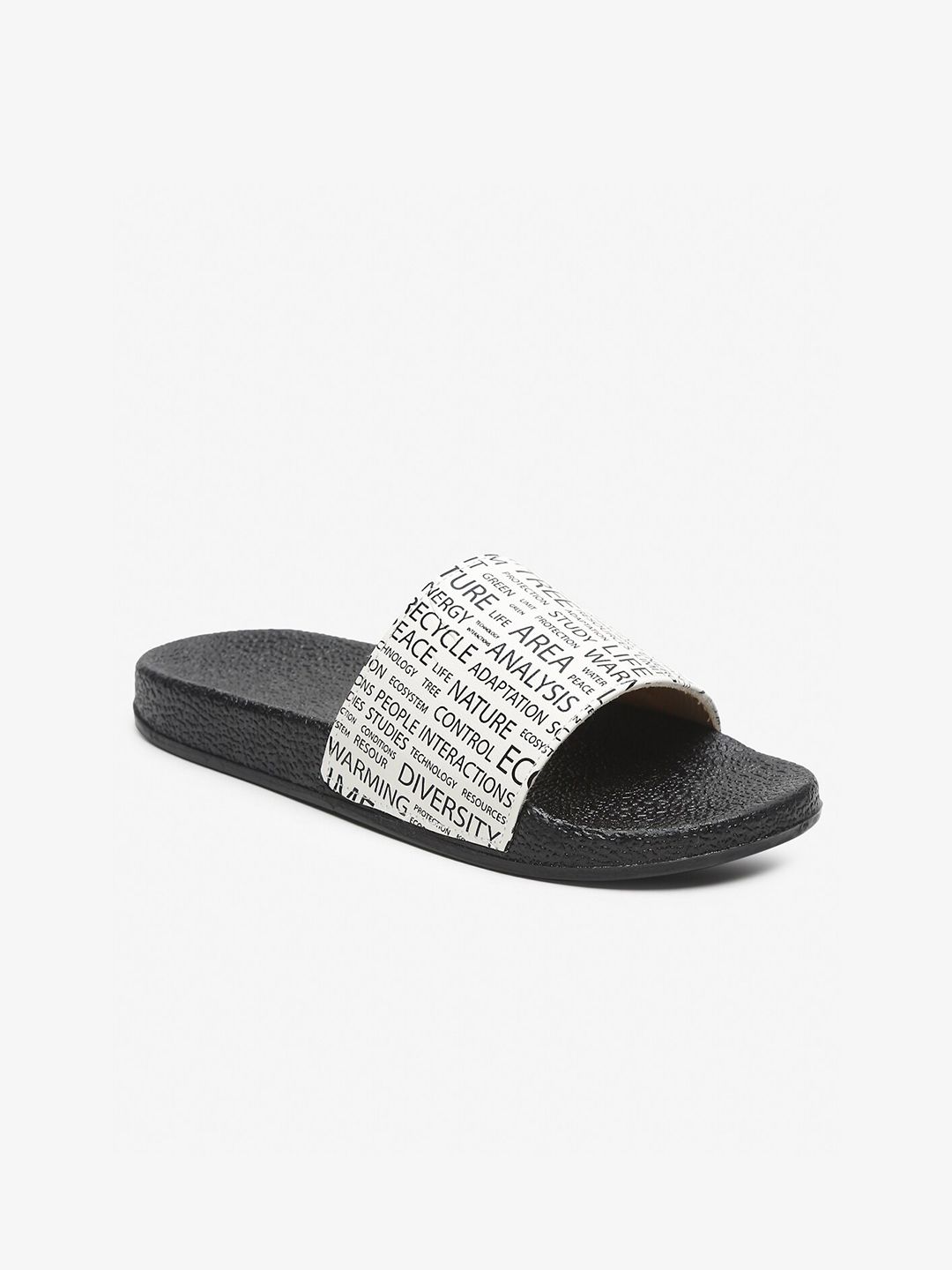 Misto Women White & Black Printed Sliders Price in India