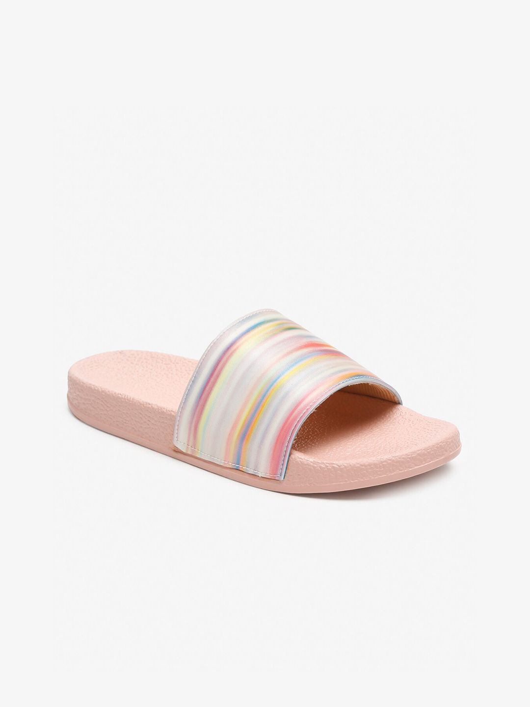 Misto Women Pink & White Striped Sliders Price in India