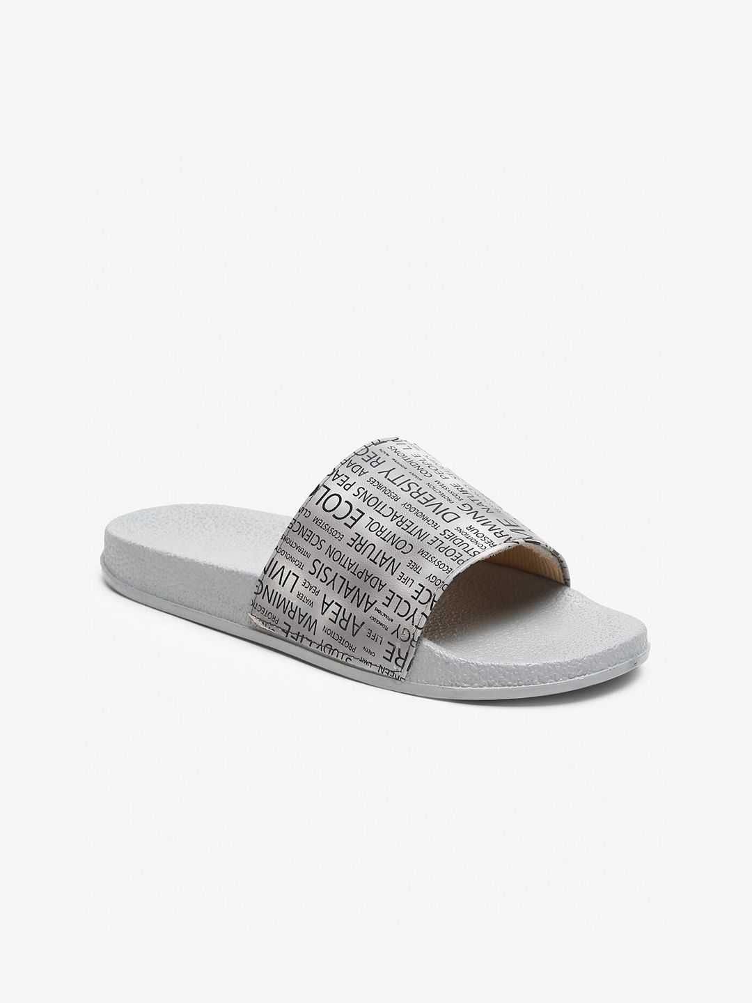 Misto Women Grey & Black Printed Sliders Price in India