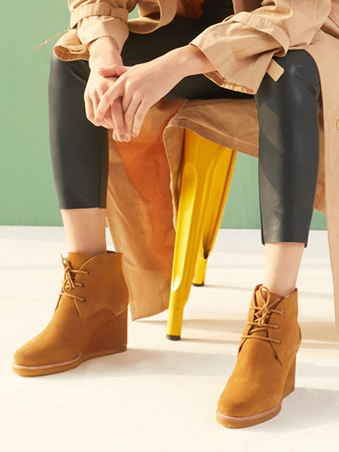 Saint G Tan Suede Leather Wedge Heeled Boots Price in India