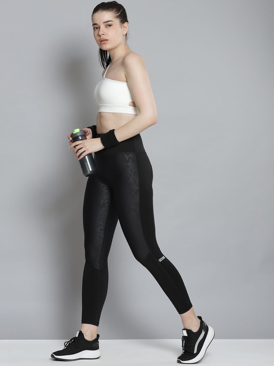 Fitkin Women Black Printed Active Quick Dry Tights Price in India
