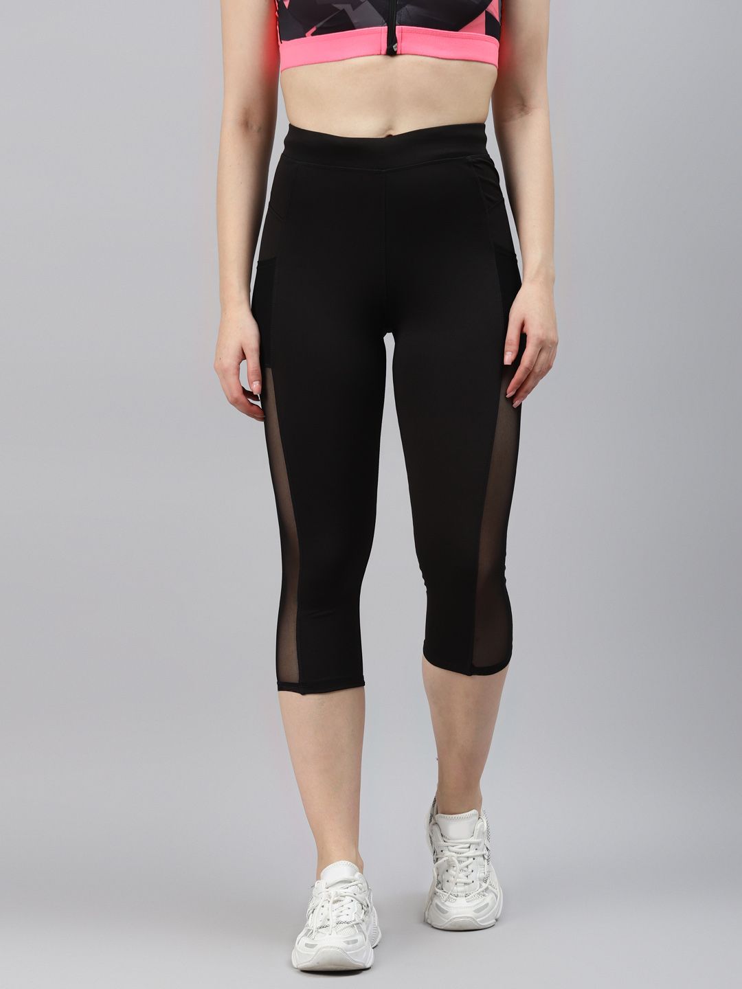 Blinkin Women Black Solid Mesh Paneled 3/4th Gym Tights Price in India