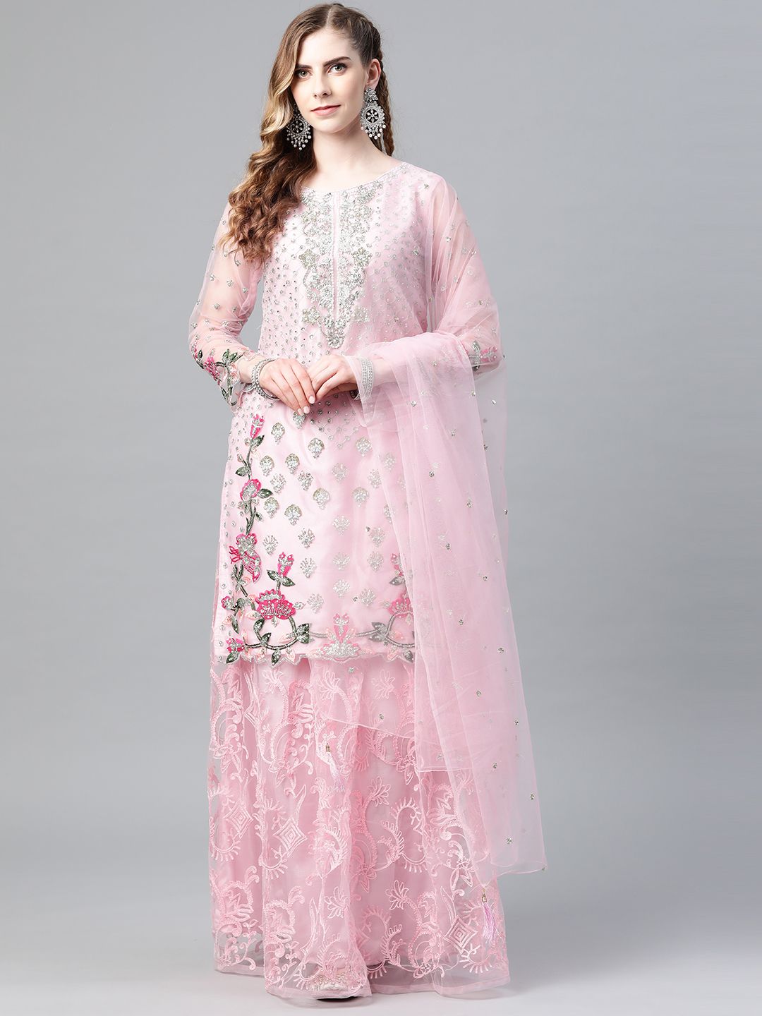 Readiprint Fashions Pink Embroidered Unstitched Dress Material Price in India