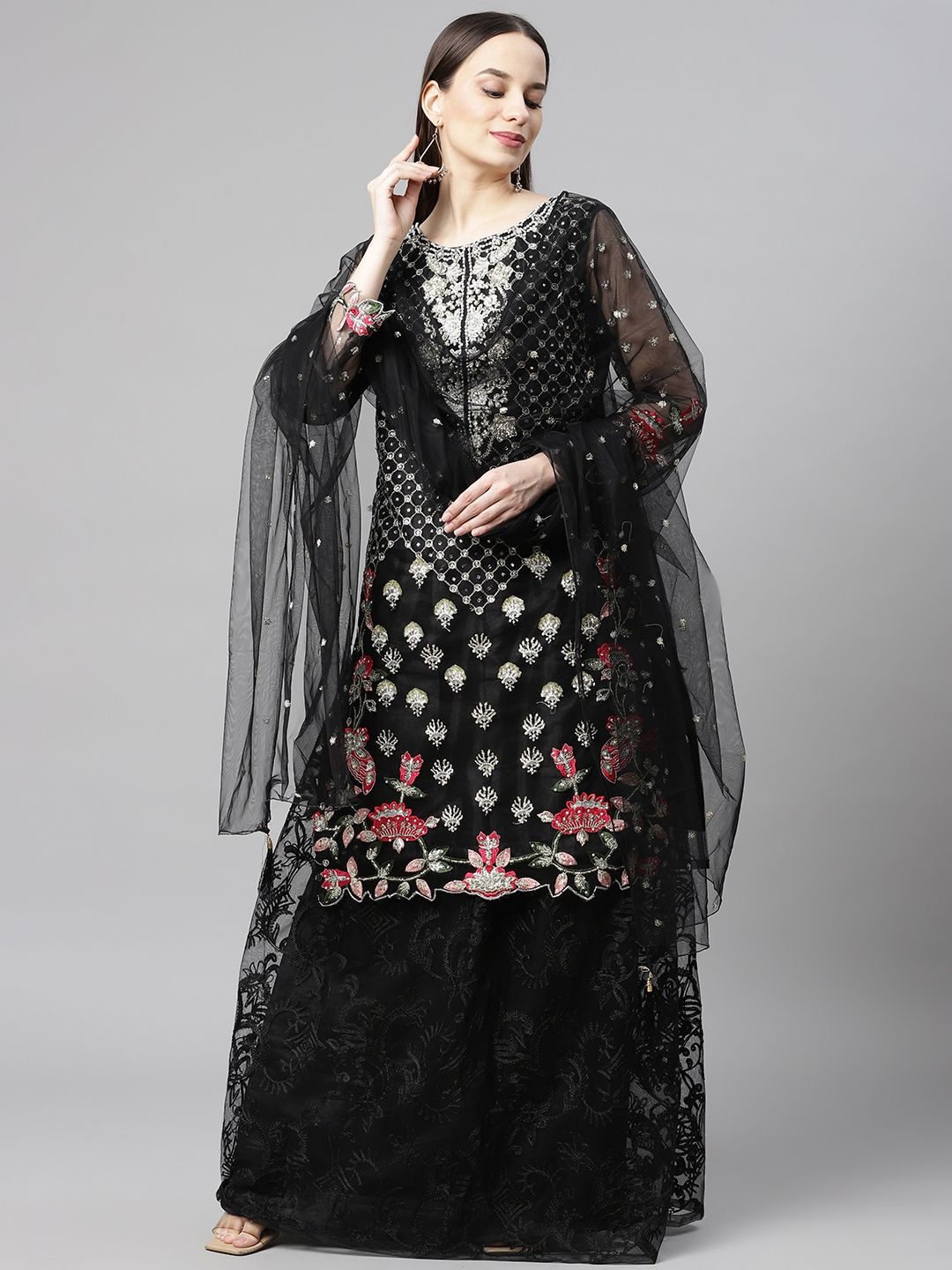 Readiprint Fashions Black Embellished Unstitched Dress Material Price in India