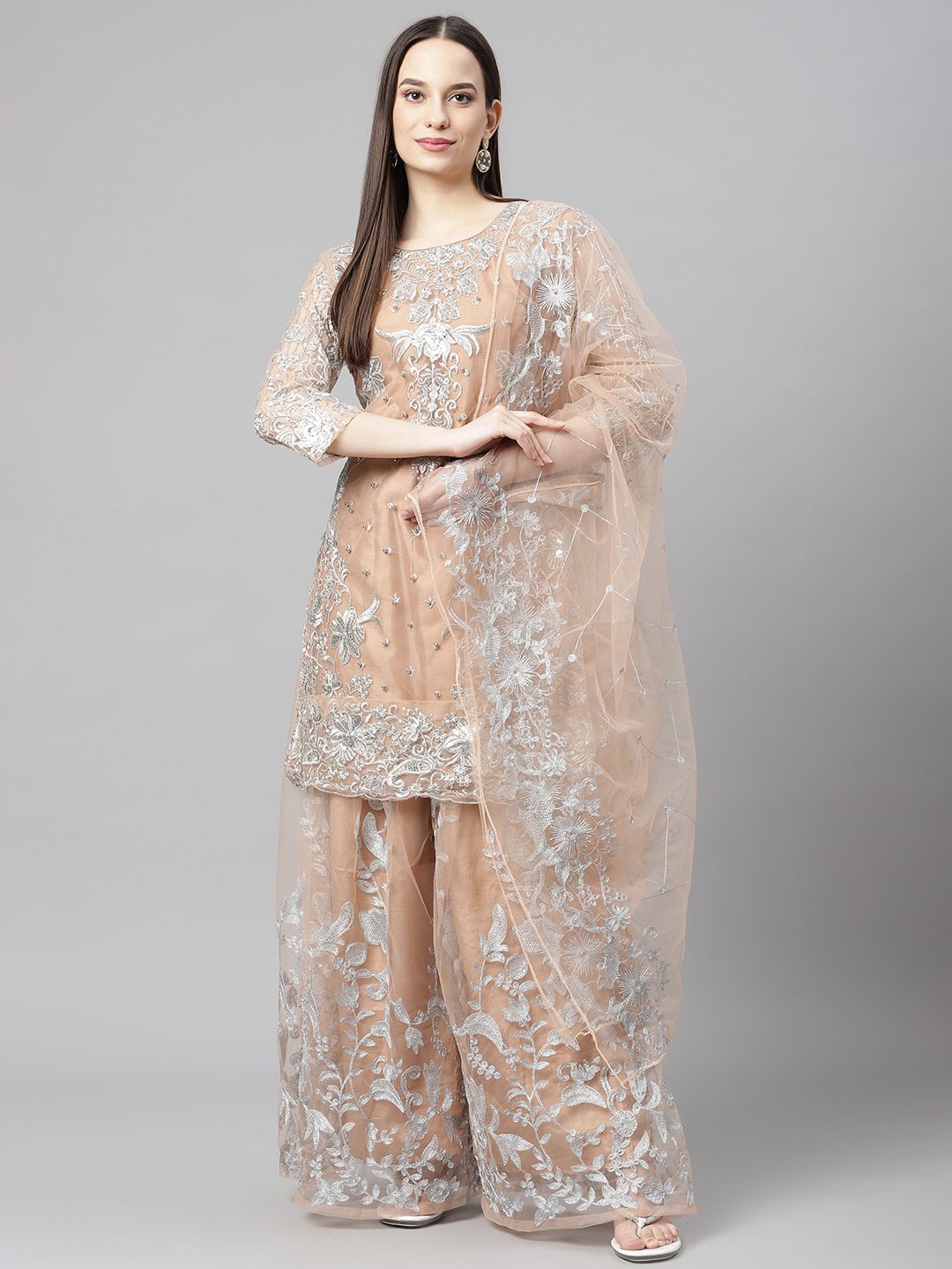 Readiprint Fashions Beige Embroidered Unstitched Dress Material