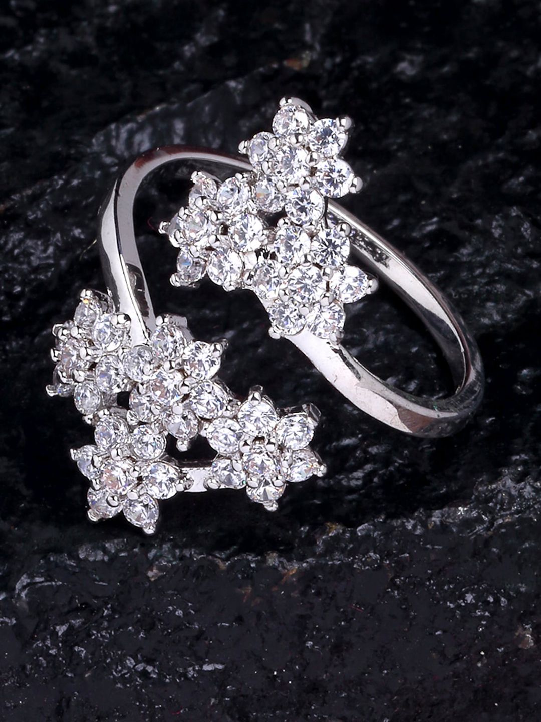 KARATCART Silver-Plated & White Stone-Studded Adjustable Finger Ring Price in India
