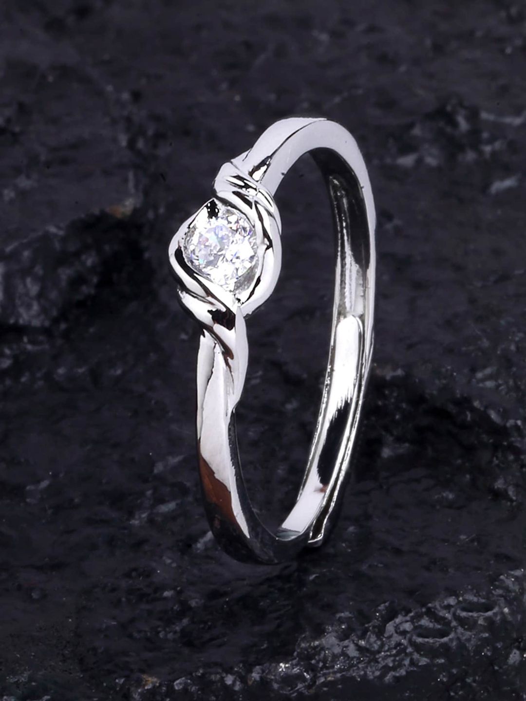 KARATCART Silver-Plated White Stone-Studded Adjustable Finger Ring Price in India