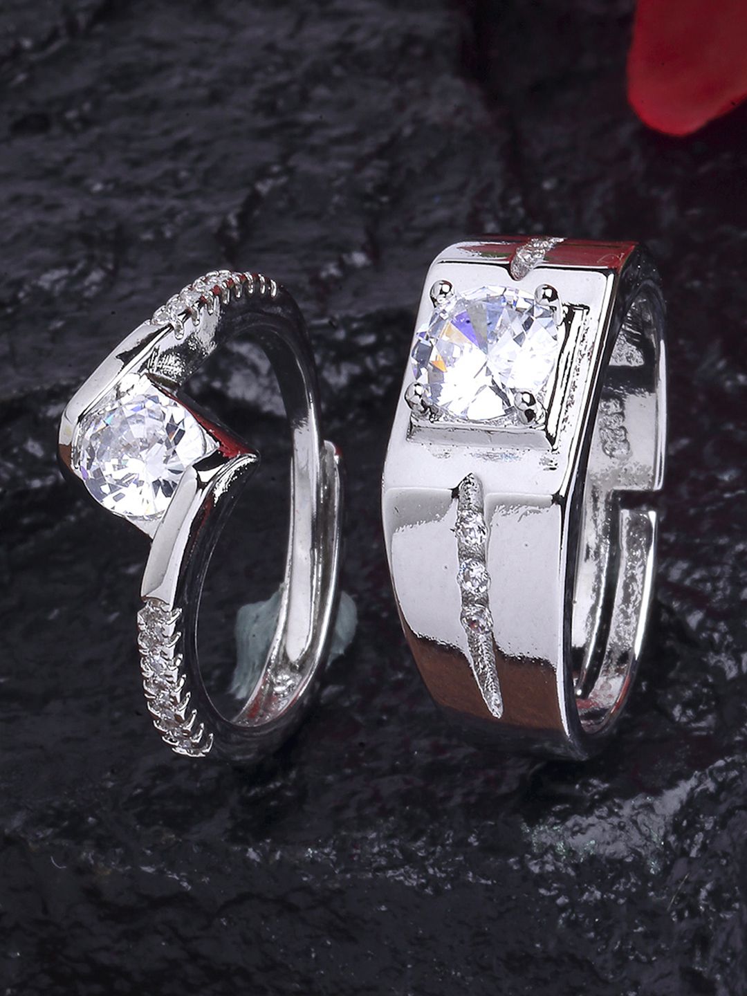 KARATCART Set Of 2 Silver-Plated Adjustable Finger Ring Price in India