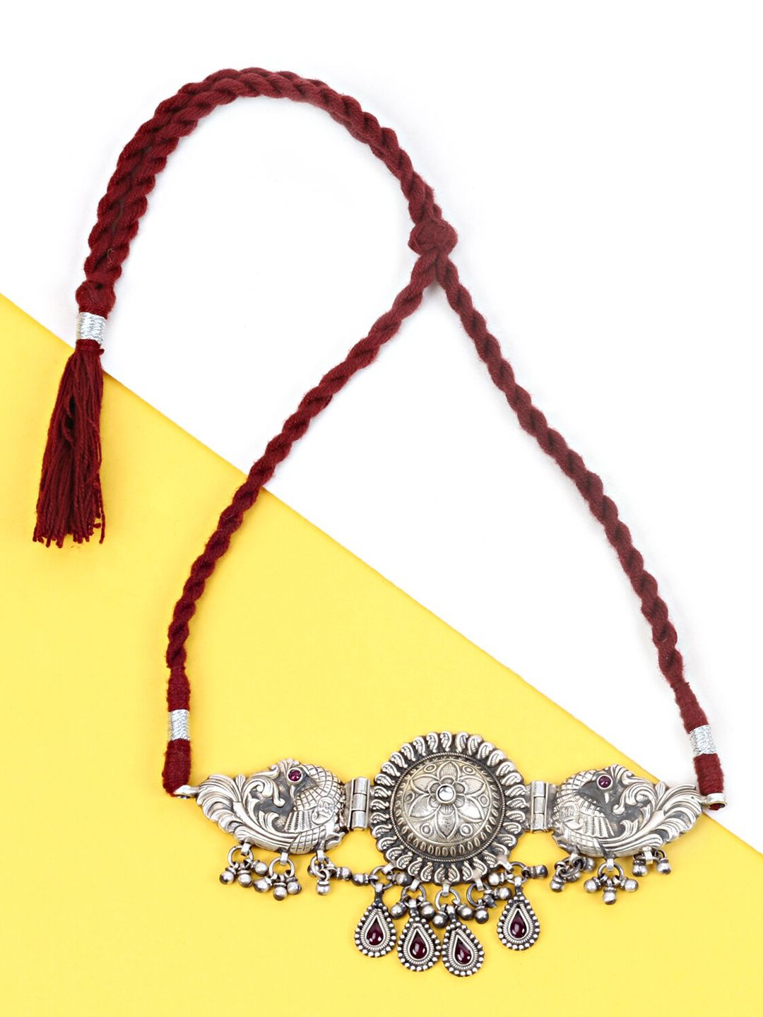 SANGEETA BOOCHRA Silver-Toned Stones Studded Silver Handcrafted Necklace Price in India