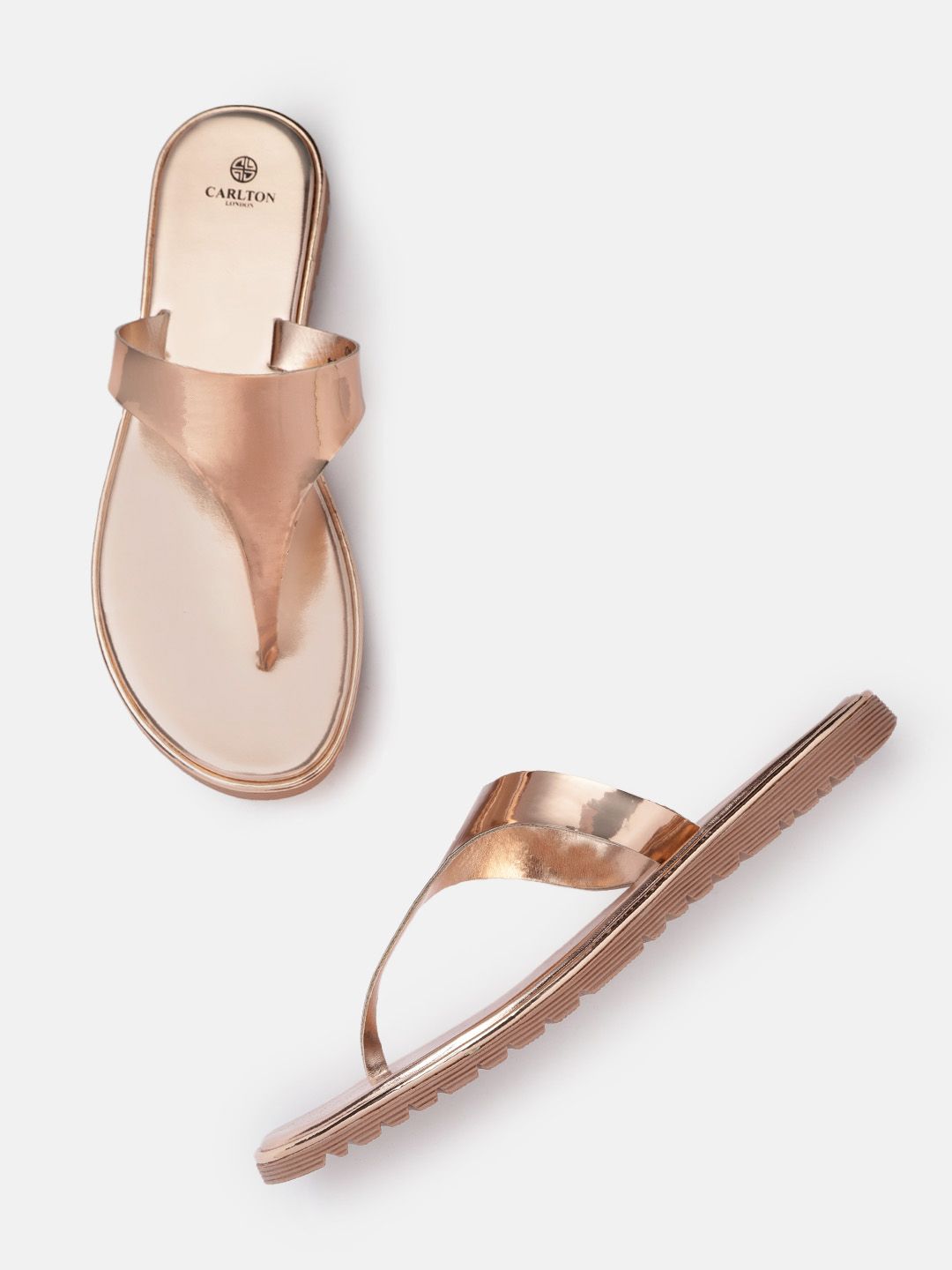 Carlton London Women Rose Gold Open Toe Flats with Buckles Price in India