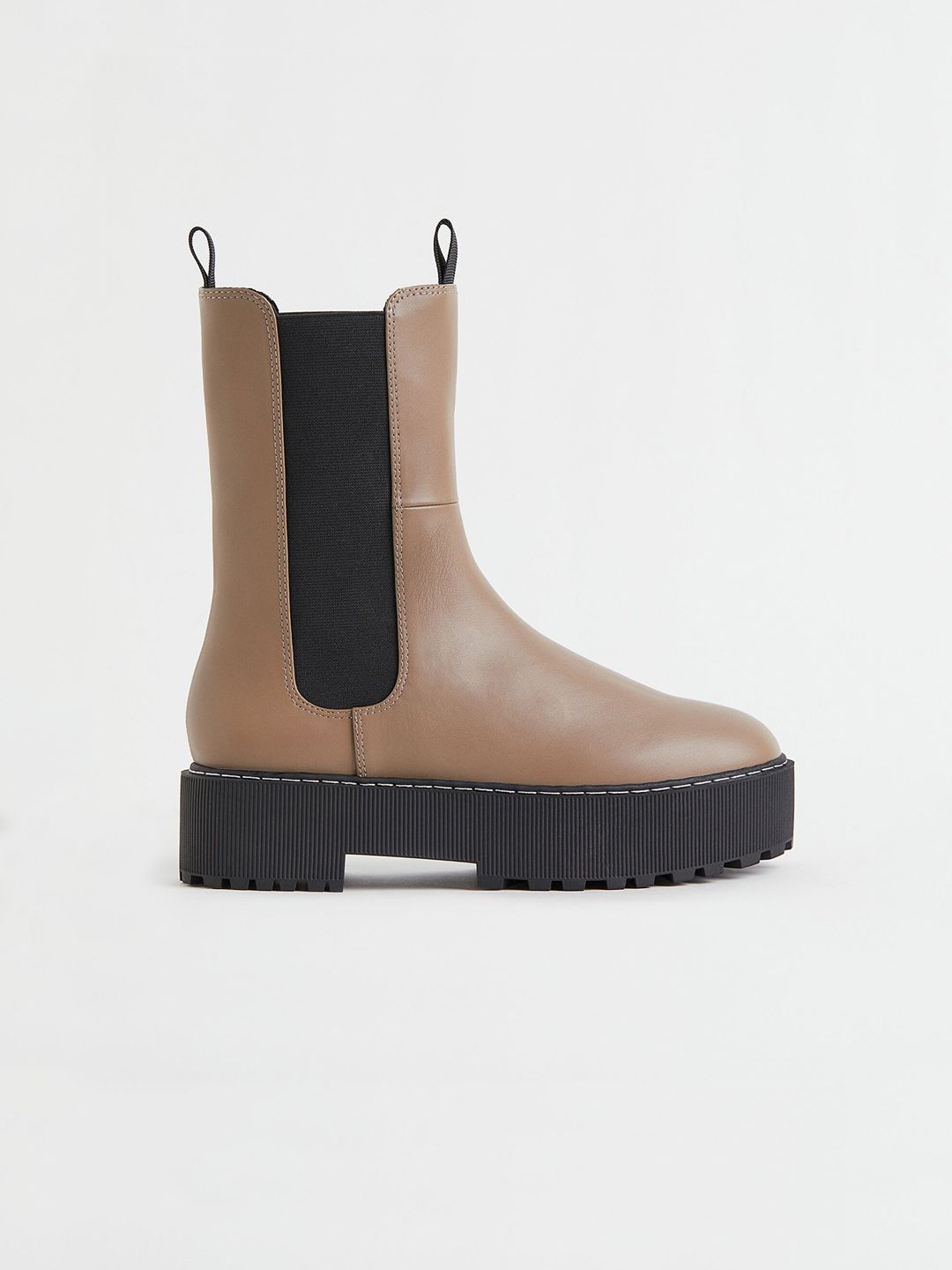 H&M Women Beige & Black Solid High Top Chelsea Boots Price in India