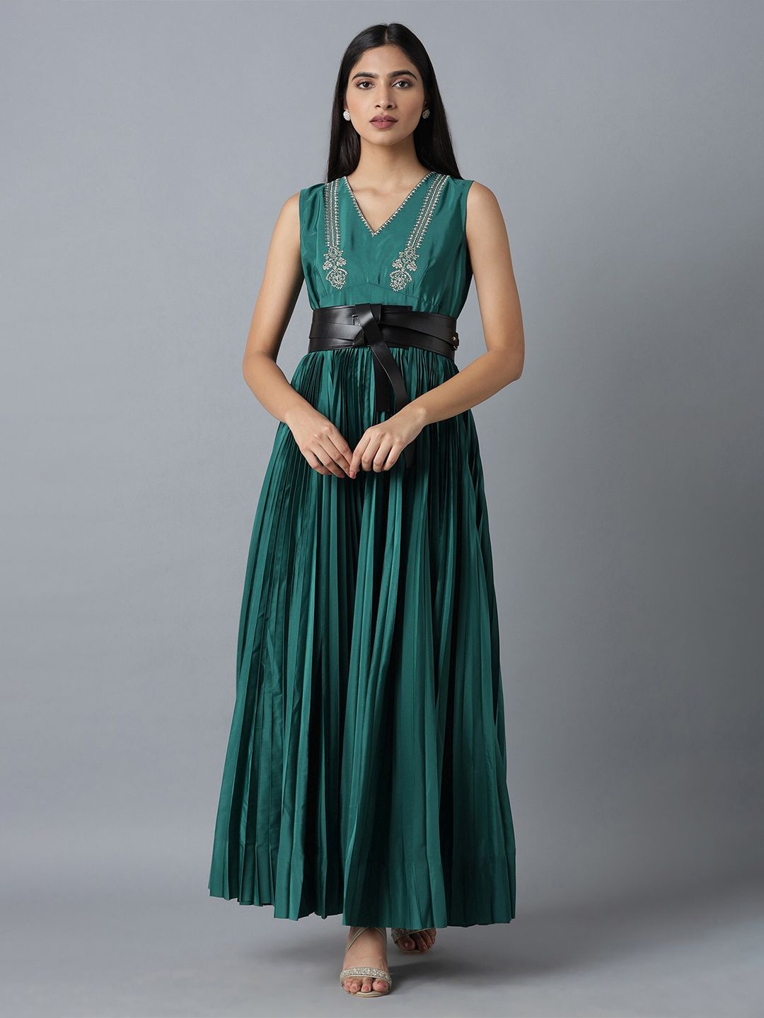W Green Ethnic Maxi Dress Price in India