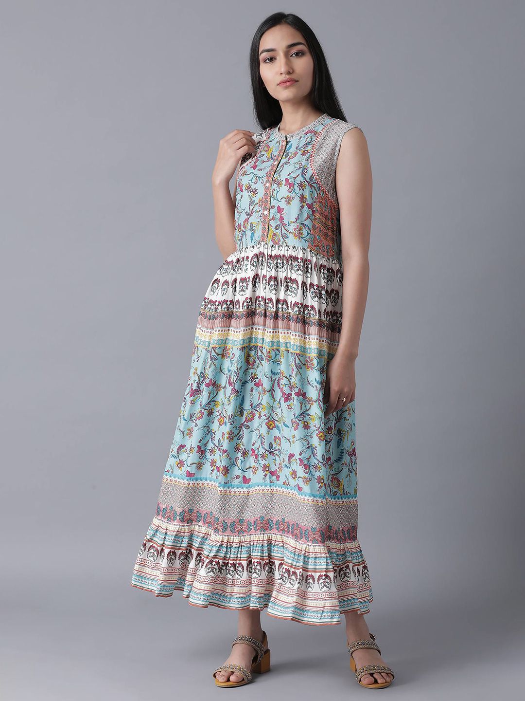 W Multicoloured Floral Maxi Dress Price in India
