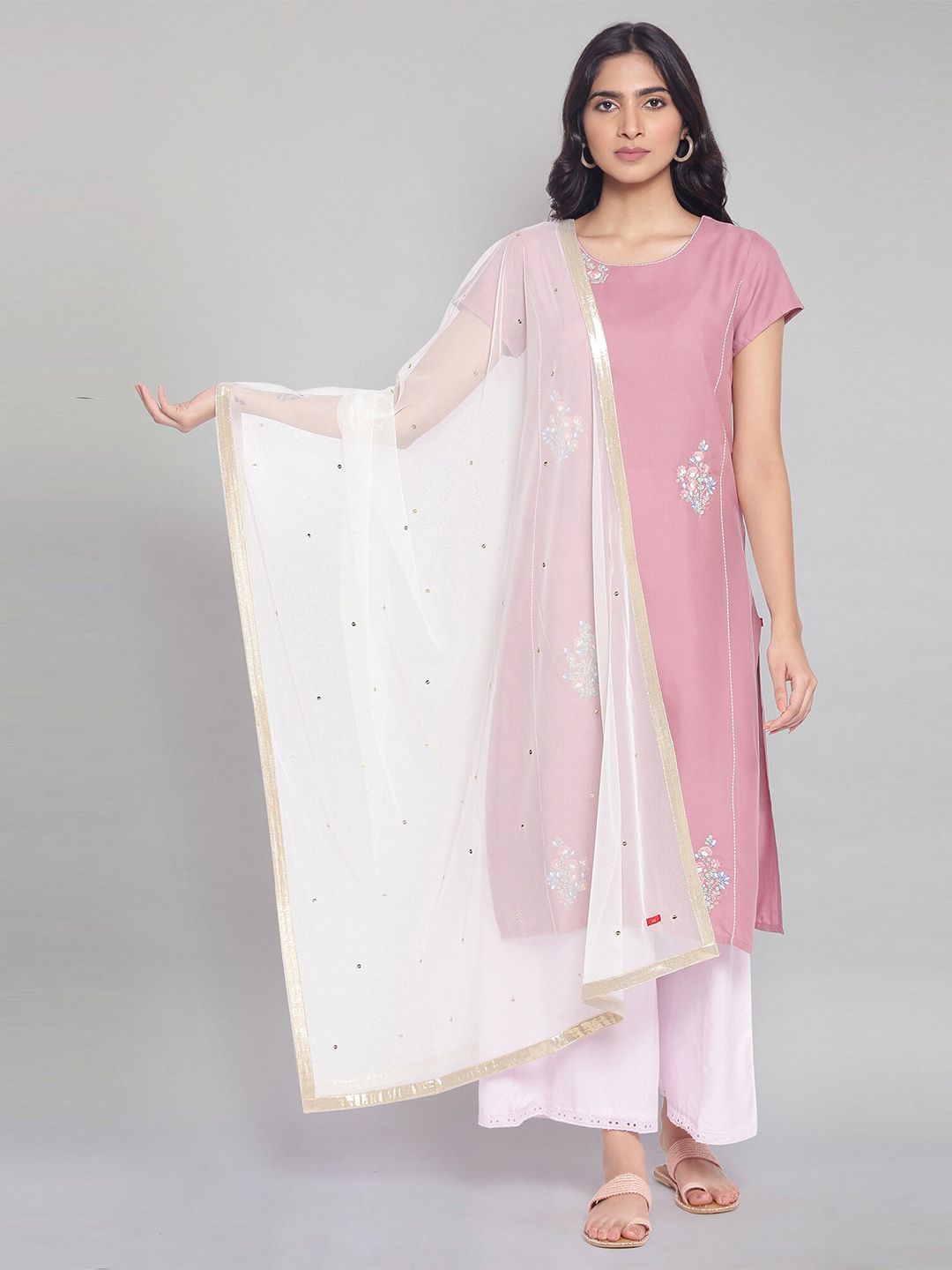 W Women White & Gold Dupatta Price in India