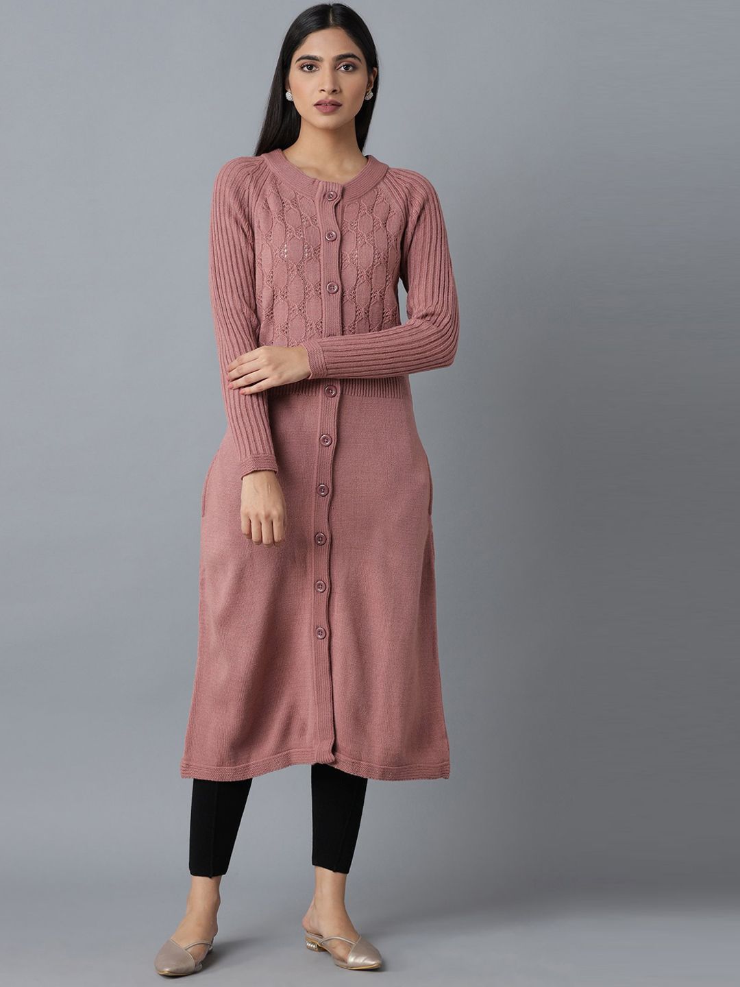 W Women Women Pink Acrylic Longline Tailored Jacket Price in India