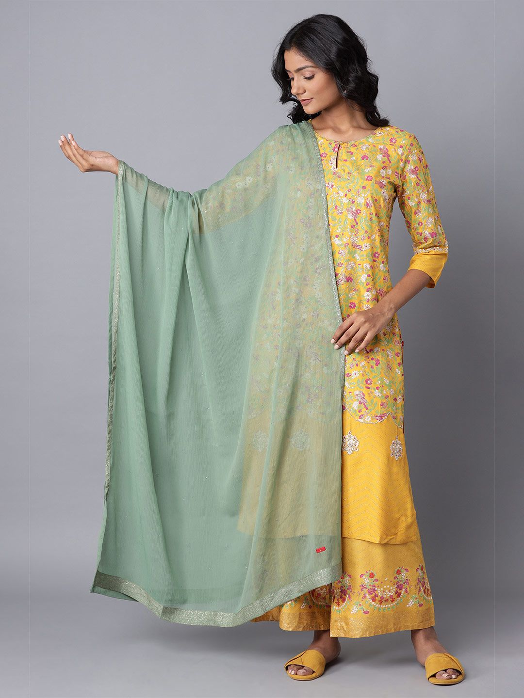 W Women Green Solid Dupatta Price in India