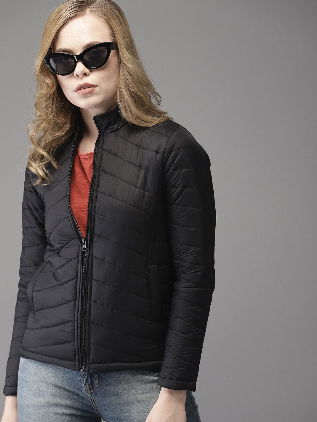 Campus Sutra Women Black Solid Windcheater Outdoor Bomber Jacket Price in India
