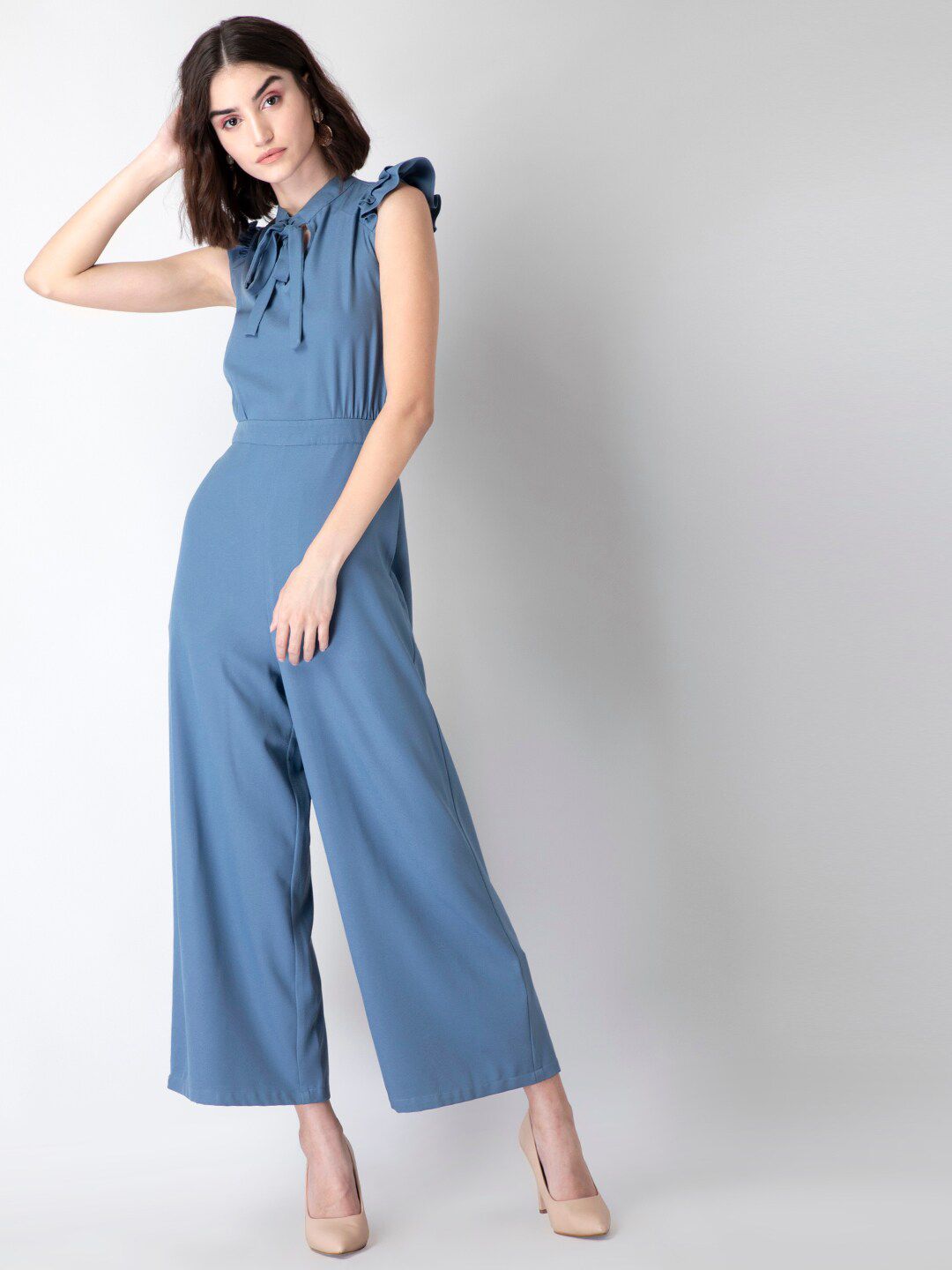 FabAlley Blue Basic Jumpsuit With Ruffles Price in India