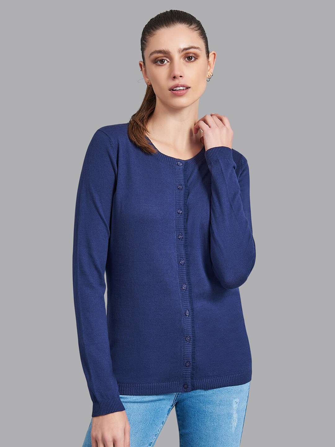 Beverly Hills Polo Club Women Navy Blue Cotton Cardigan Price in India