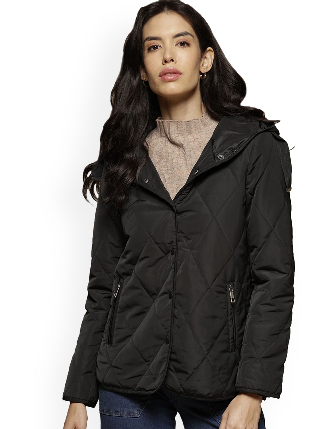 Gipsy Women Black Longline Quilted Jacket Price in India