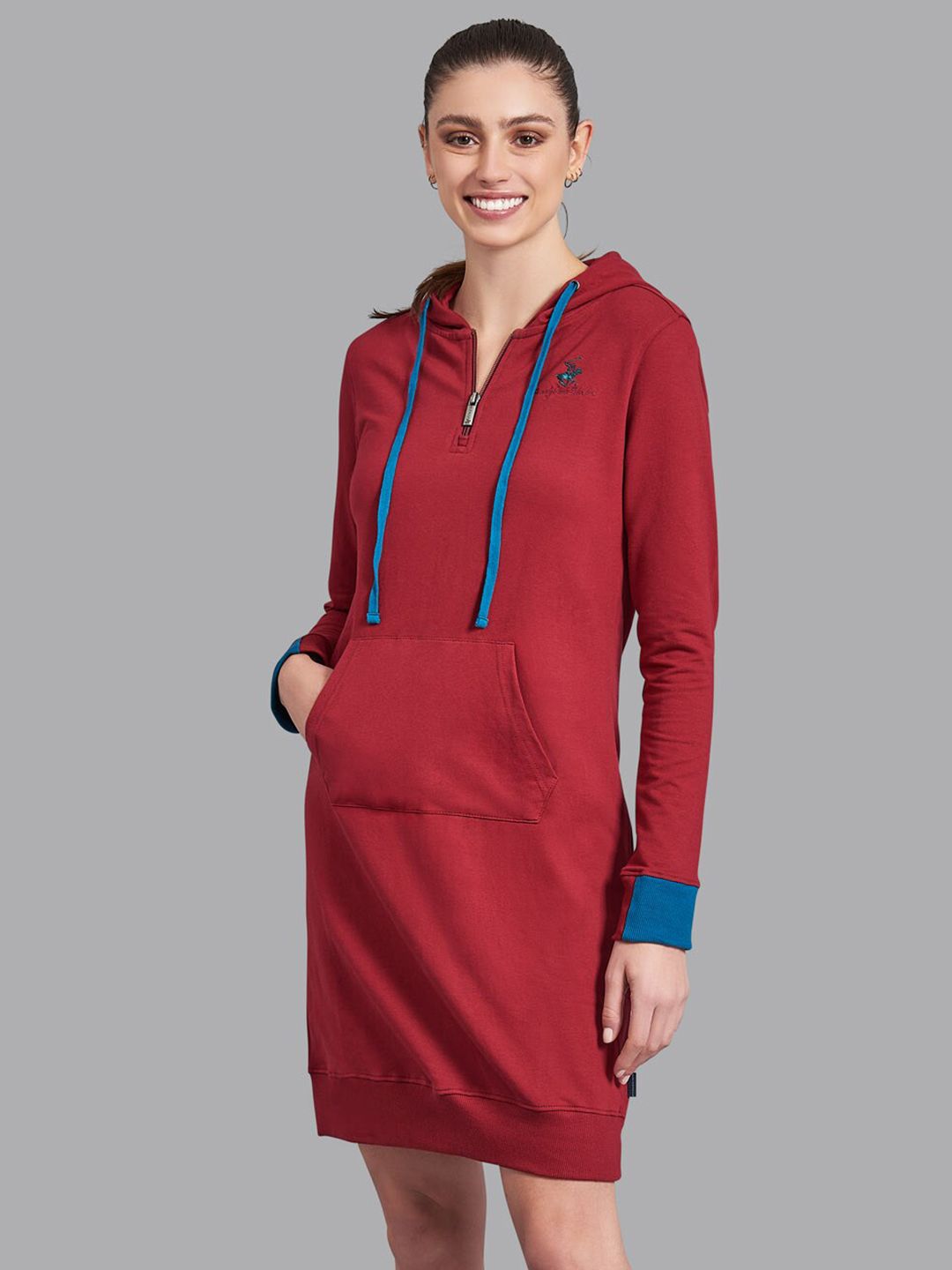 Beverly Hills Polo Club Women Red Hooded Sweatshirt Price in India