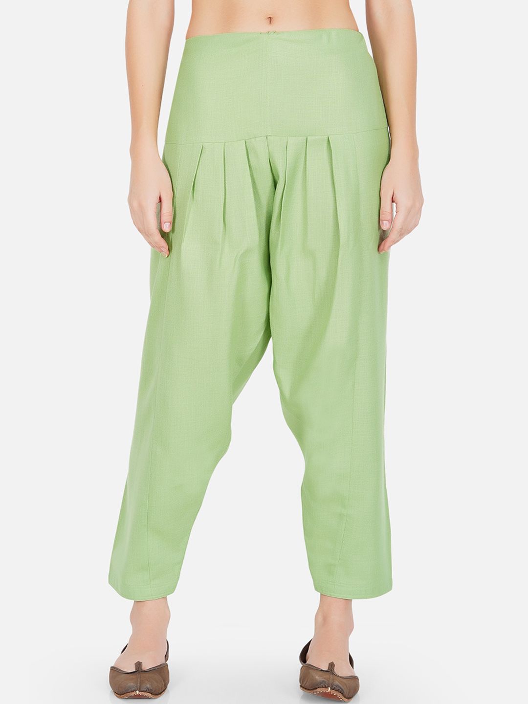 FABNEST Women Green Flared Pleated Trousers Price in India