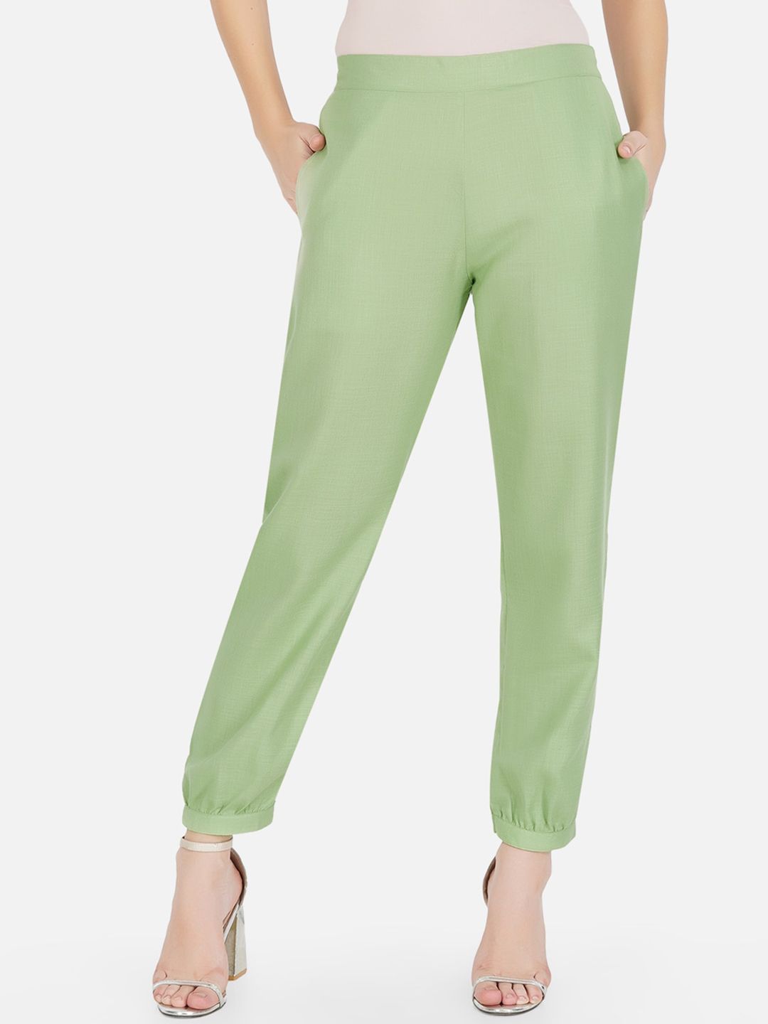 FABNEST Women Green Tapered Fit Trousers Price in India