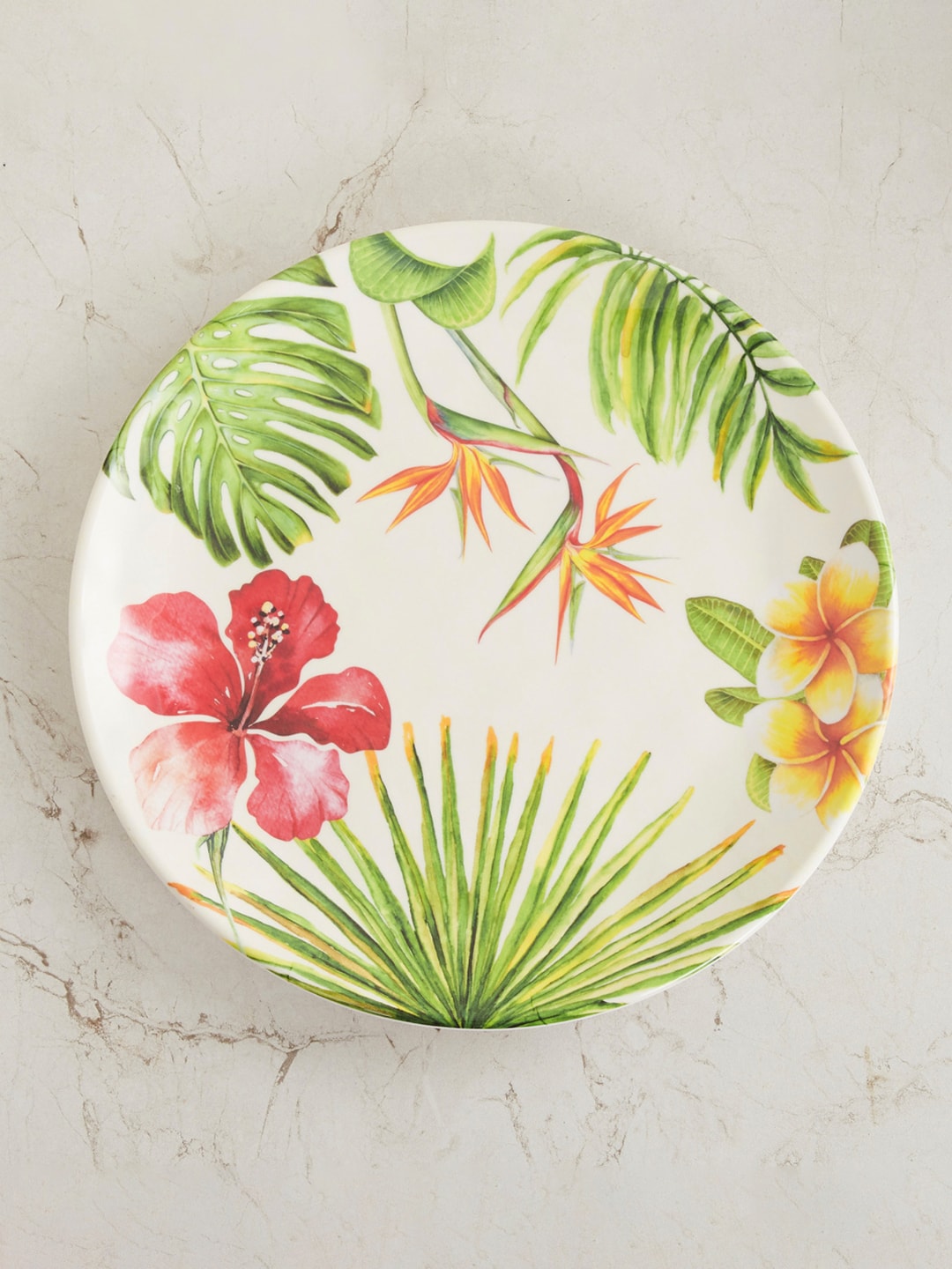 Home Centre White & Green 1 Pieces Printed Melamine Glossy Plates Price in India