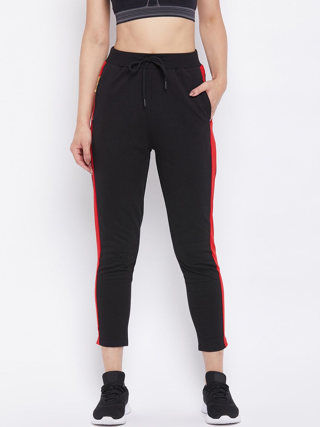 Crimsoune Club Women Black & Red Solid Rapid-Dry Track Pants Price in India