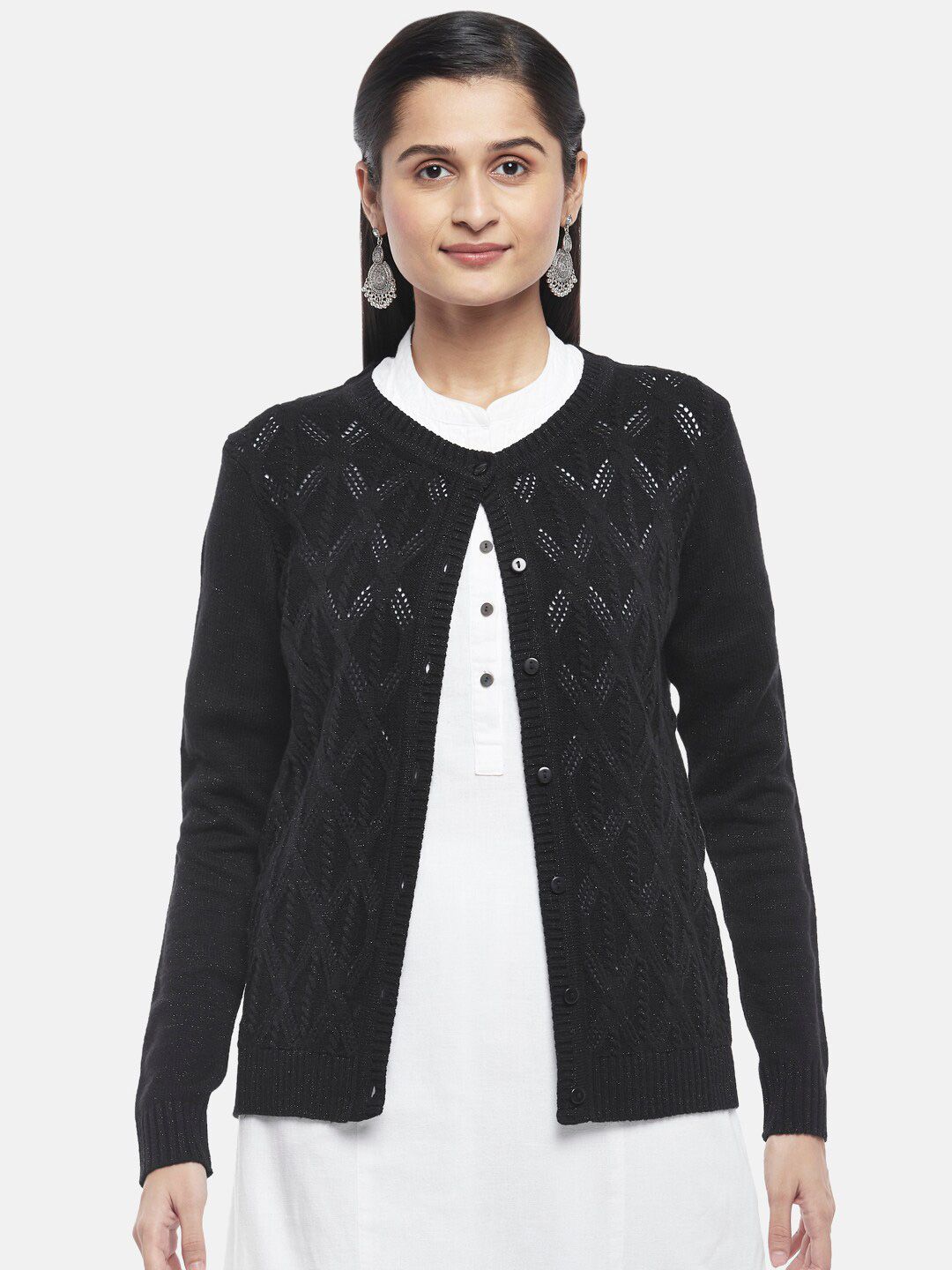 RANGMANCH BY PANTALOONS Women Black Cardigan Price in India