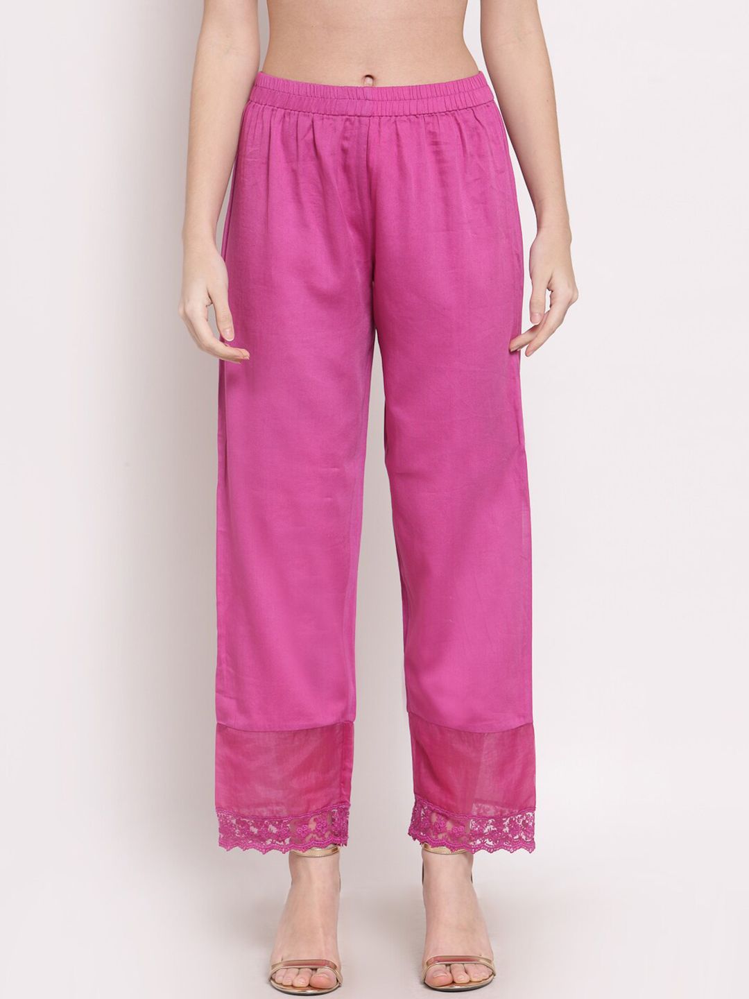 DART STUDIO Women Pink Satin Ethnic Palazzos Price in India