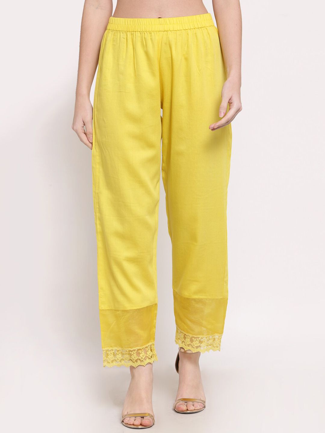 DART STUDIO Women Yellow Solid Wide Leg Palazzo Price in India