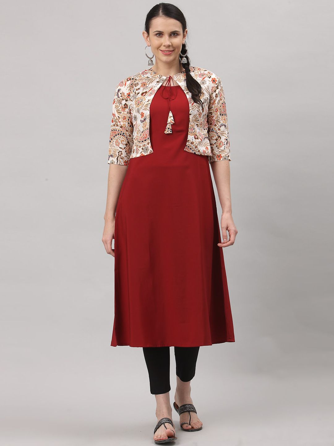 ALC Creations Women Maroon Yoke Design Floral Crepe Kurta Price in India