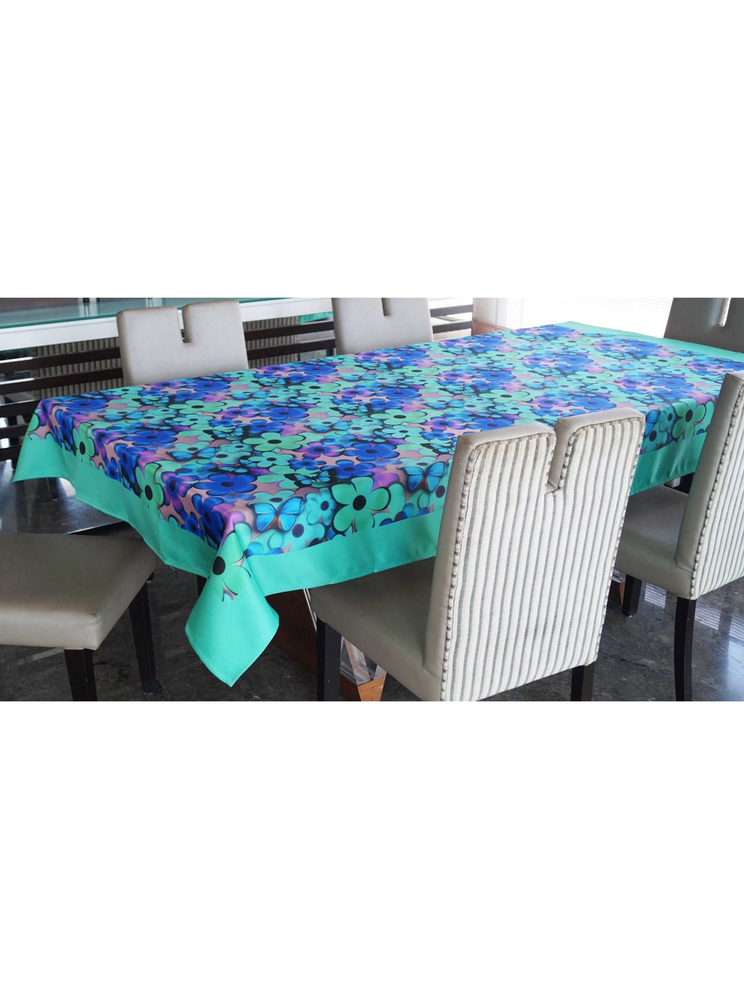 Lushomes Blue & Green Digital Printed 6 Seater Table Cover Price in India