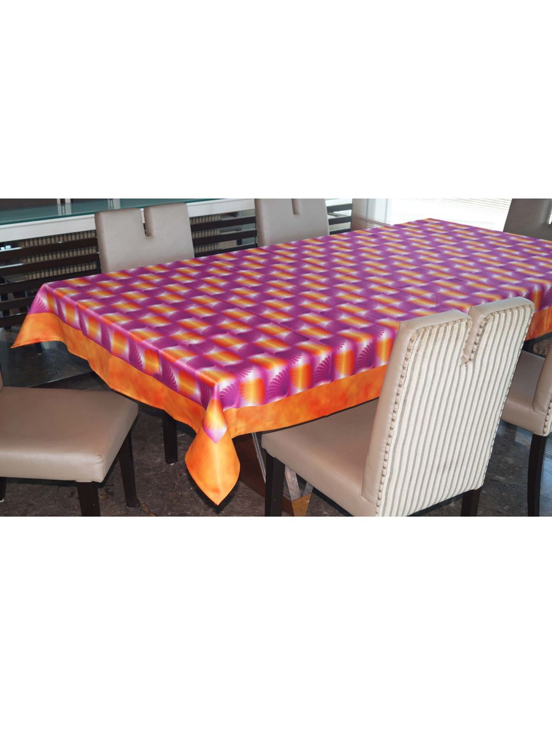 Lushomes Purple & Orange Printed Rectangle 6-Seater Table Cover Price in India