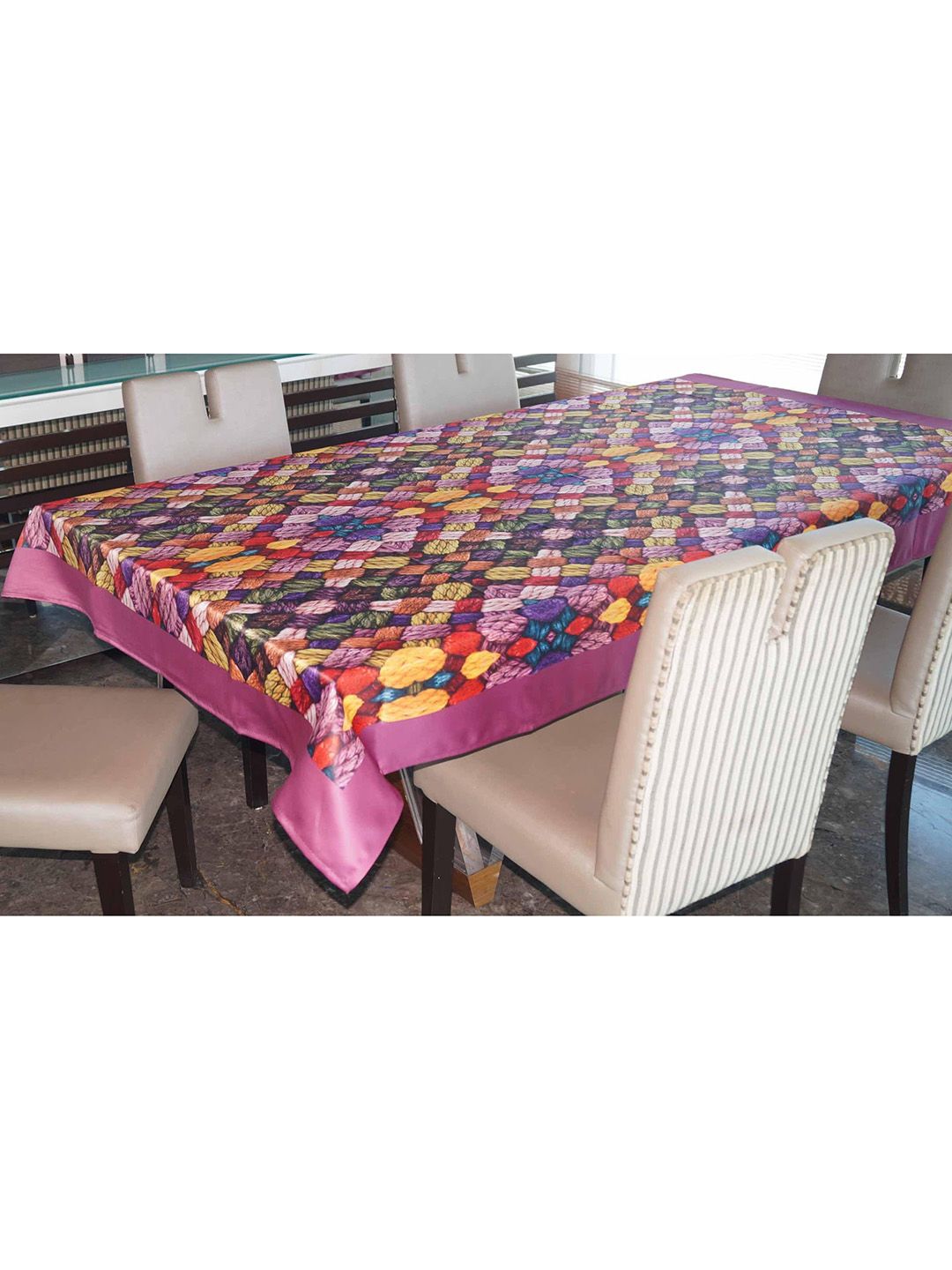 Lushomes Purple & Orange Printed 6-Seater Table Cover Price in India