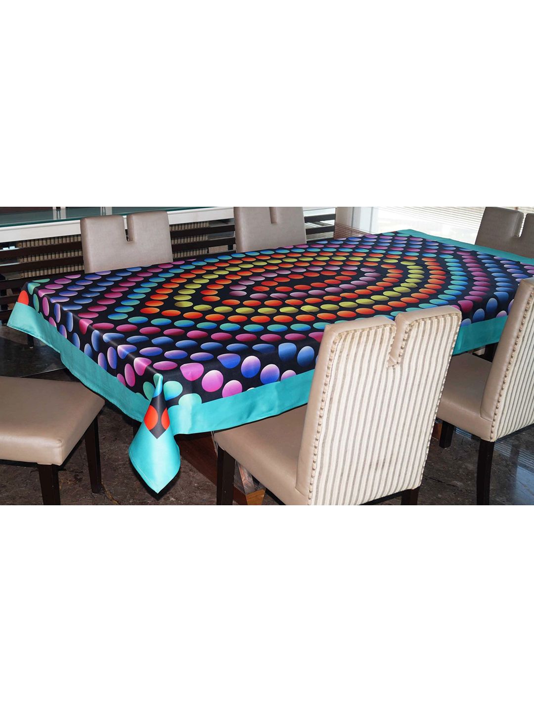 Lushomes Blue & Pink Digital Printed Jacquard 6-Seater Rectangle Table Cover Price in India