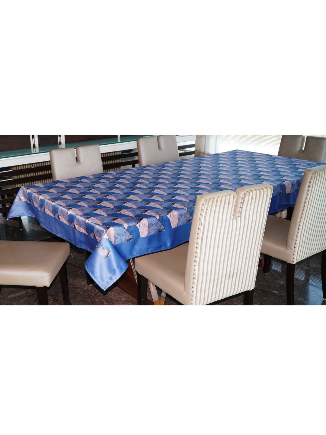 Lushomes Blue & Grey Digital Printed 6-Seater Rectangle Table Cover Price in India