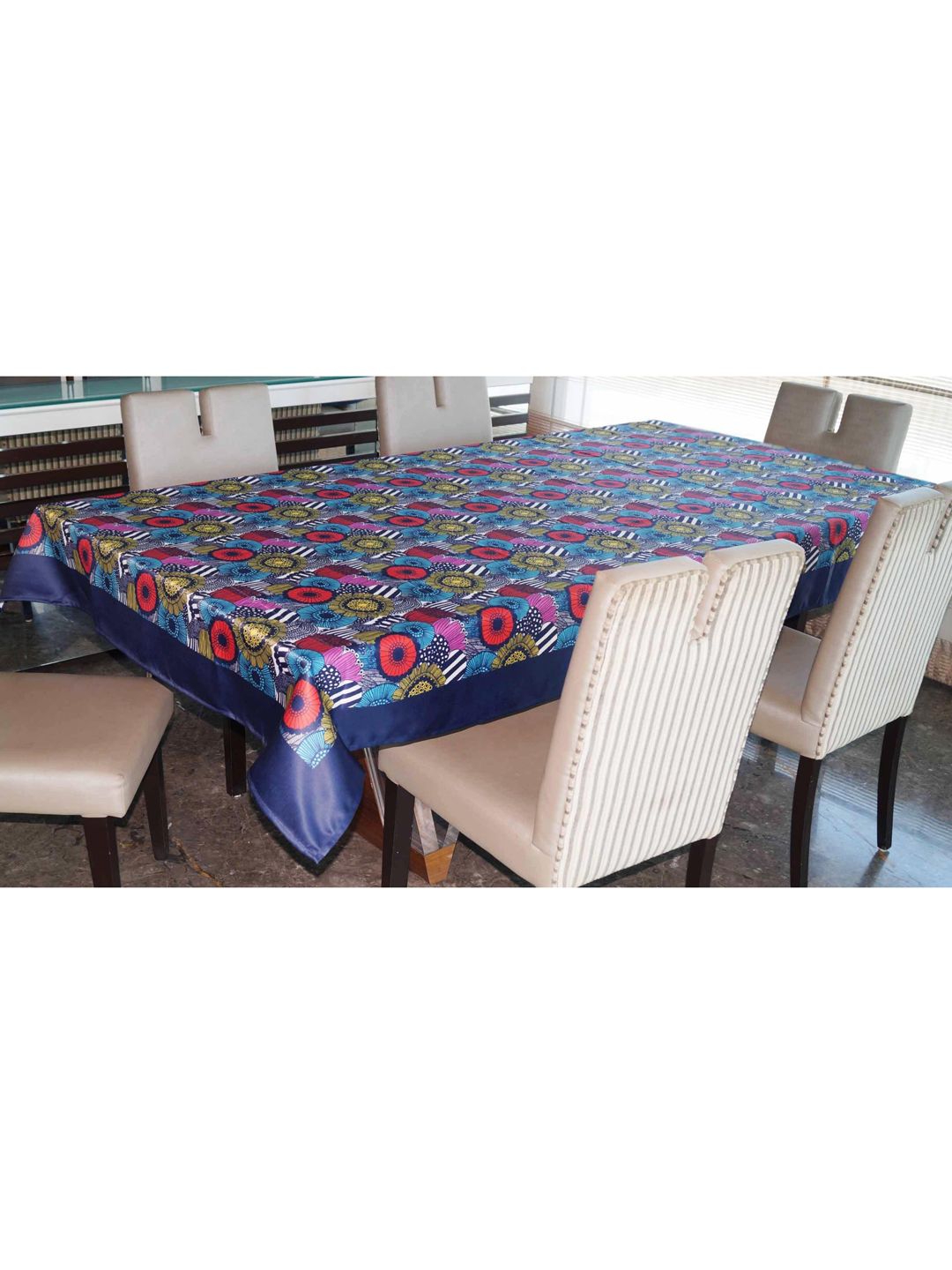 Lushomes Blue & Green Digital Printed 6-Seater Jacquard Table Cloth Price in India