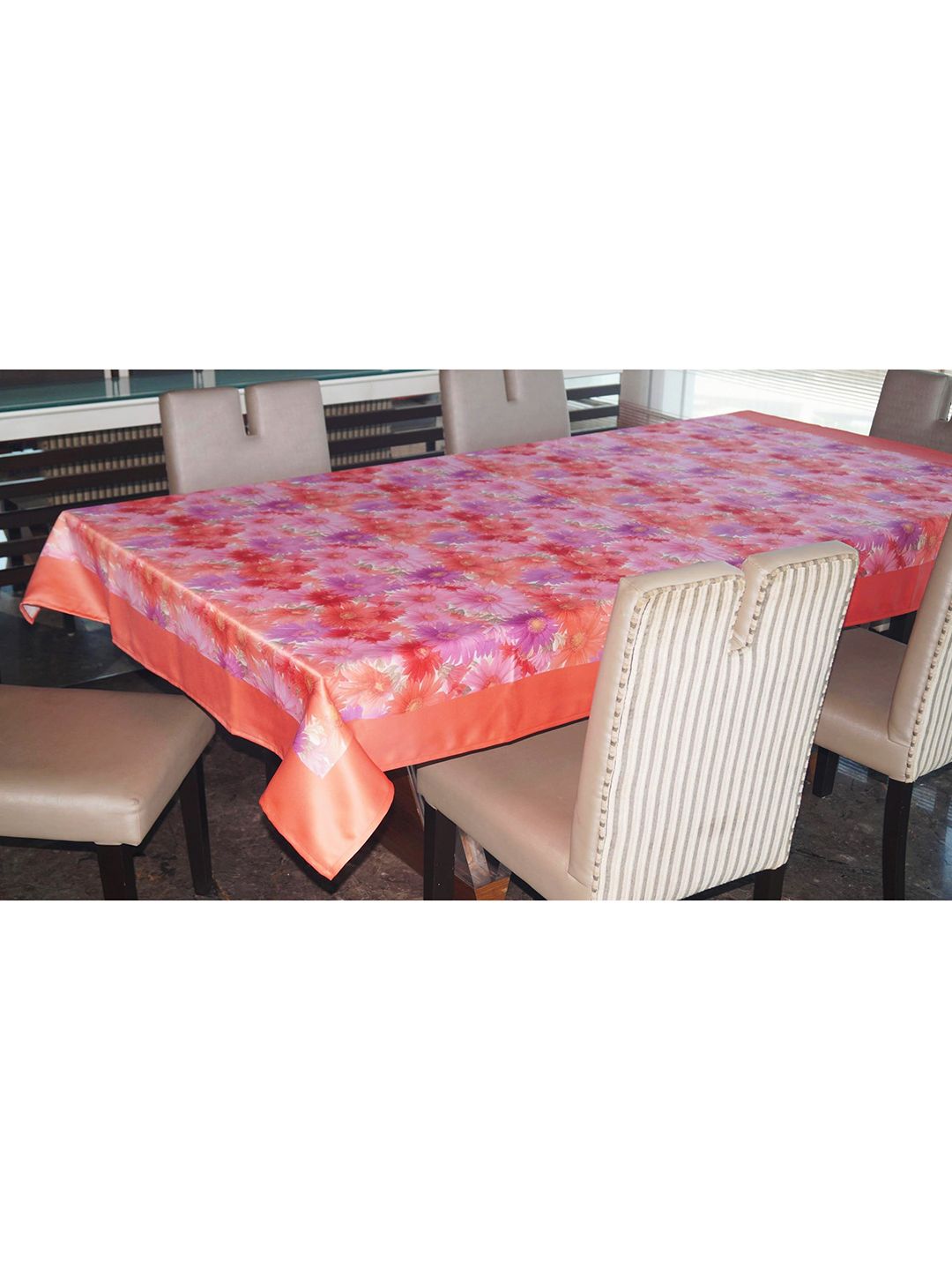 Lushomes Peach-Coloured & Pink Digital Printed 6-Seater Table Cloth Price in India