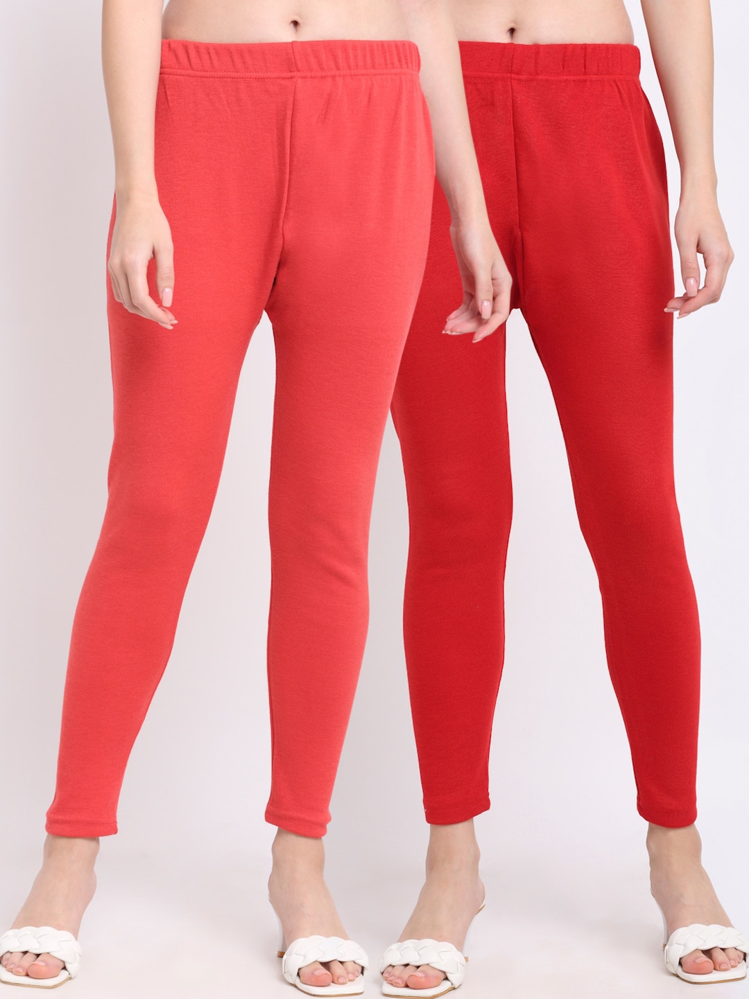 TAG 7 Pack Of 2 Women Peach & Red Wool Leggings Price in India