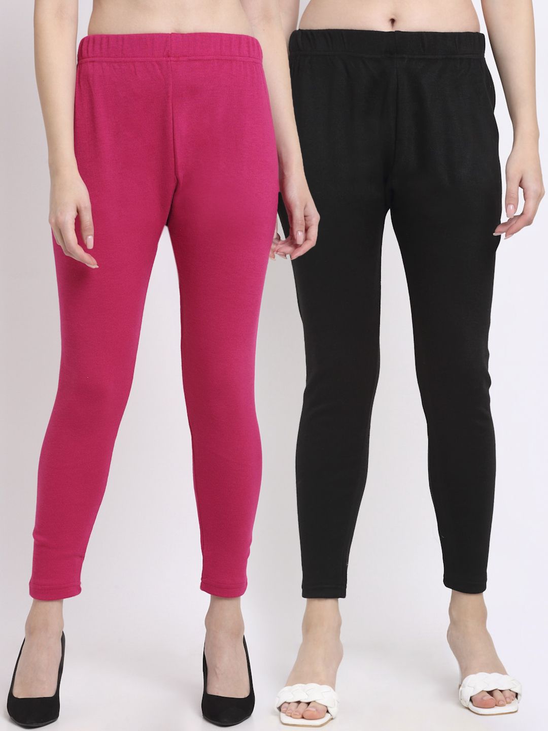TAG 7 Women Pack Of 2 Black & Pink Ankle-Length Leggings Price in India