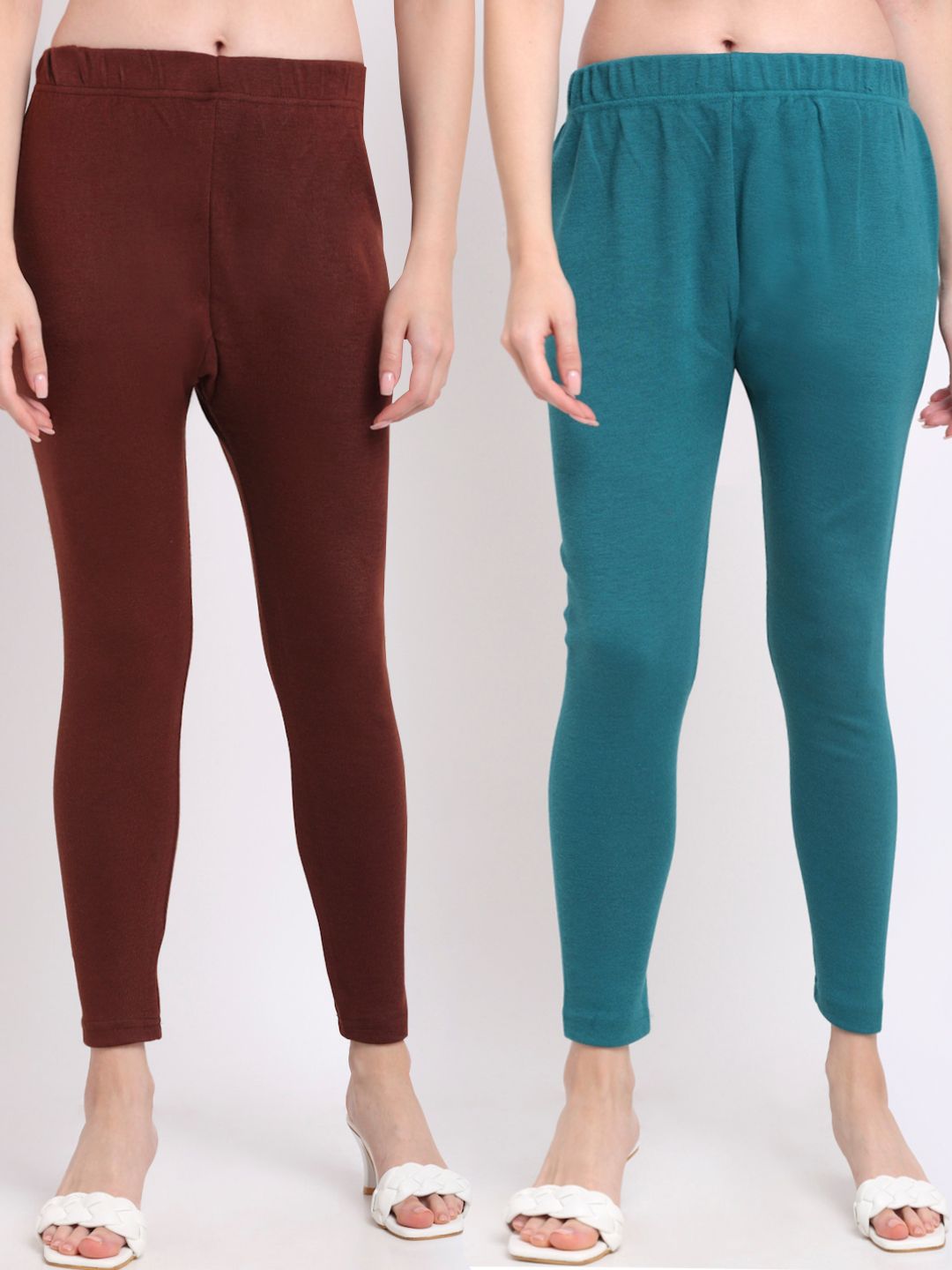 TAG 7 Women Multi Pack Of 2 Solid Ankle-Length Leggings Price in India