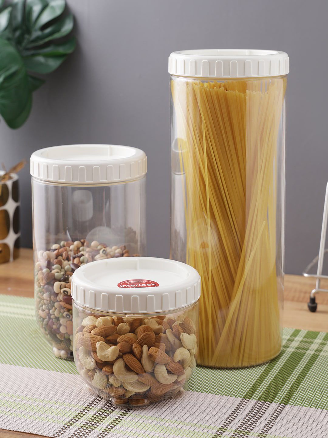 Lock & Lock Set Of 3 Transparent & Grey Solid Interlock Food Storage Containers Price in India