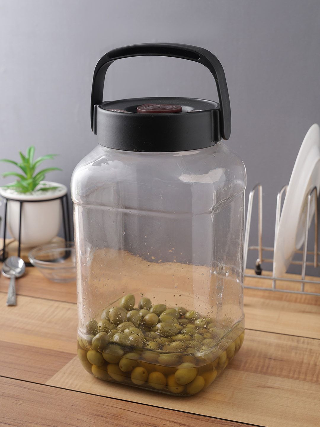 Lock & Lock Transparent & Black Solid Square Shum Canister With Handle Price in India