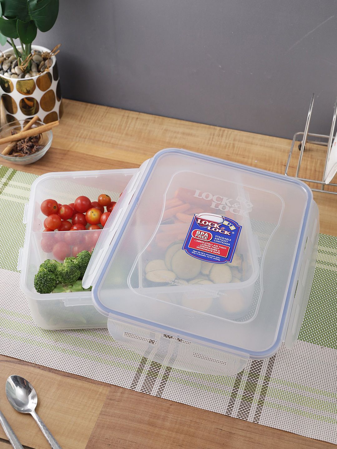 Lock & Lock Transparent Solid Airtight Food Storage Container With Lid & Divider Price in India