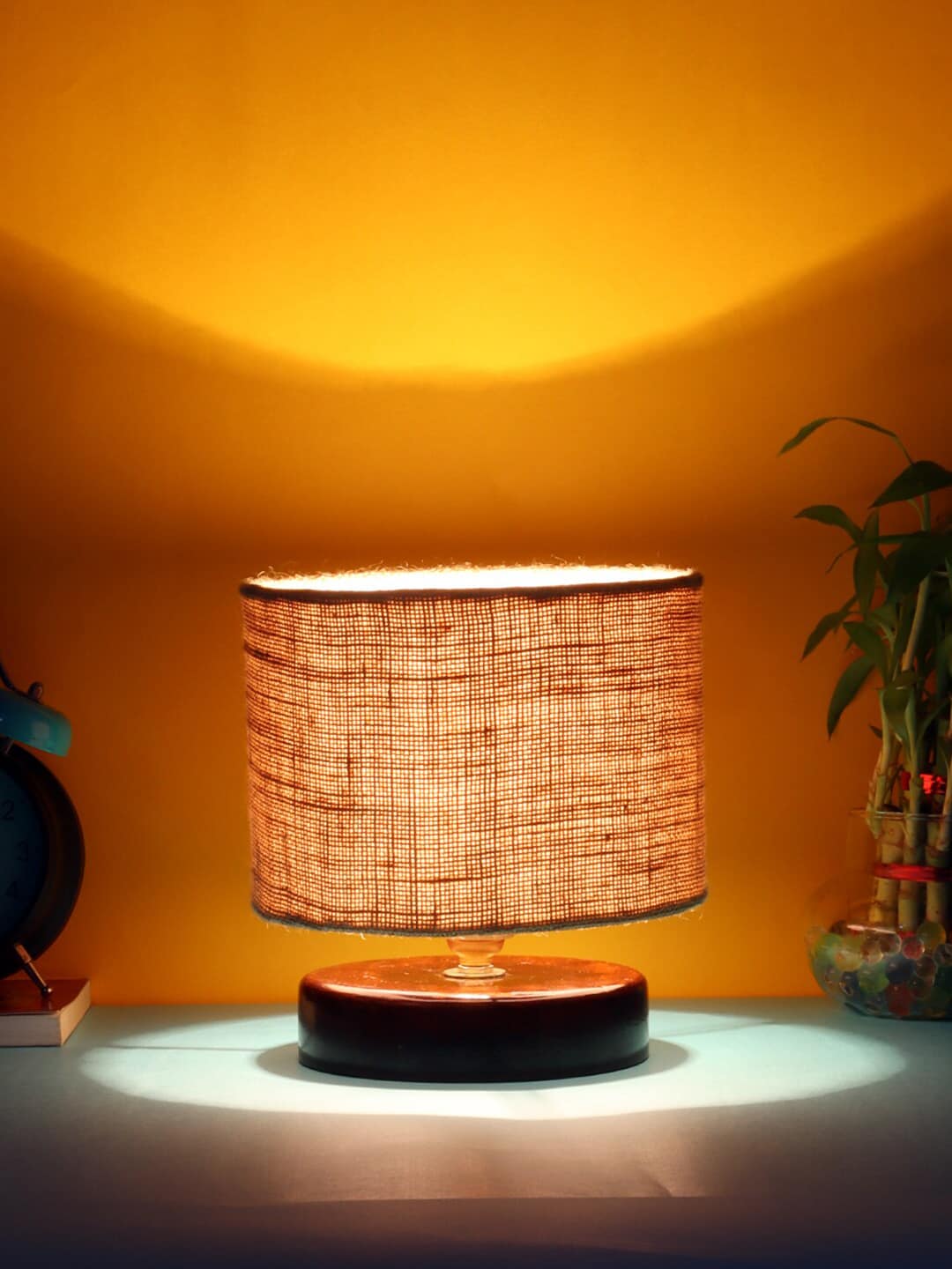 Devansh Beige Jute Table lamp with Wood Brown Base Price in India
