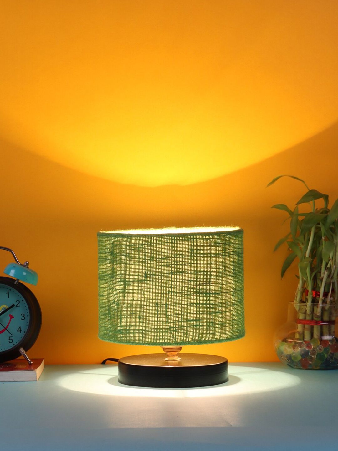 Devansh Green Iron Traditional Table Lamp with Shade Price in India